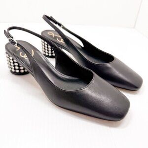Sam Edelman Terra Gem Heels 7.5 Black Slingback Studded Block Party Pumps NIB
